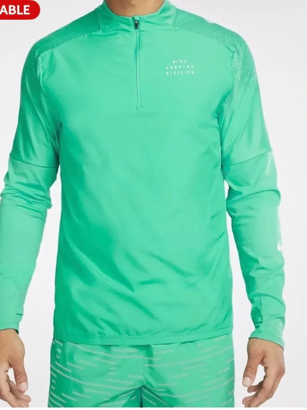 Nike Men’s Mint Green Quarter-Zip running division lightweight layer jacket